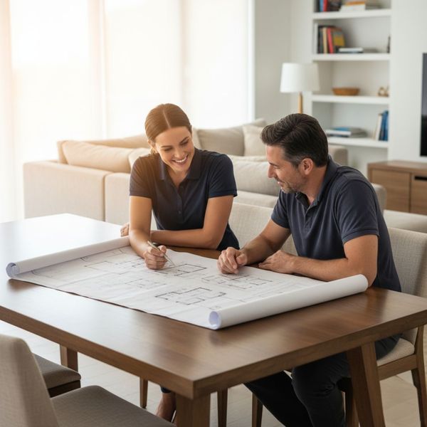 meeting with contractor at table to discuss remodel meeting with contractor at table to discuss remodel