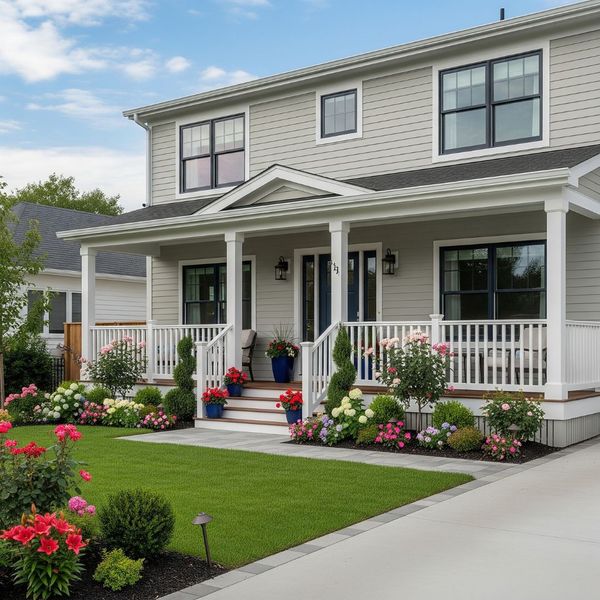 The beautiful exterior of a newly renovated house with great curb appeal.