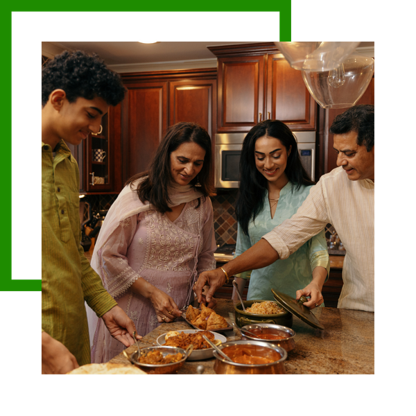 Family at home making a dinner plate
