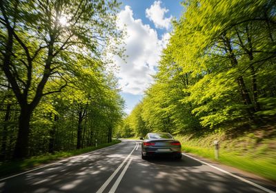 car driving down the road in the spring 1774539403246/sample_0.jpg