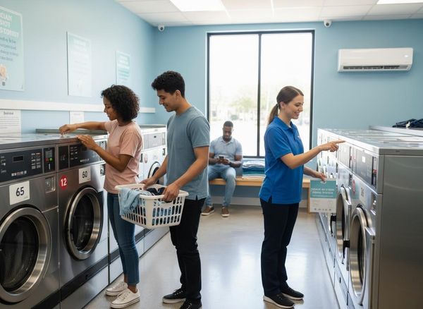 People doing laundry at a modern laundromat