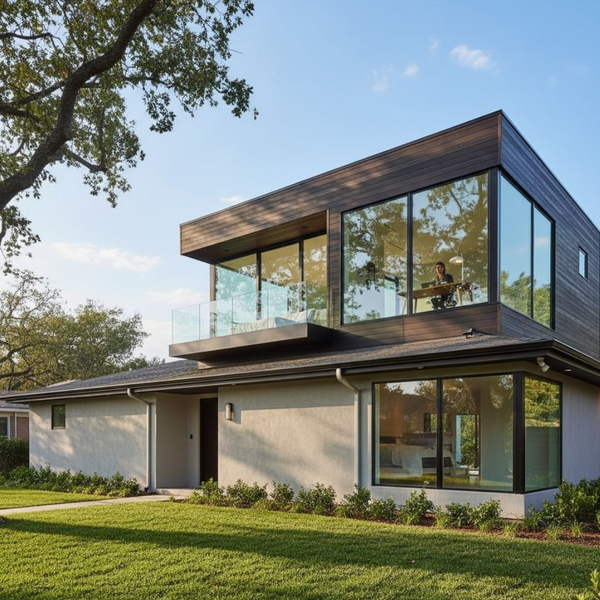 A home with a second story addition