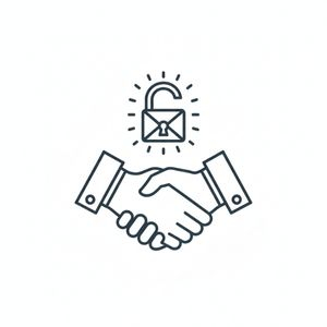 simple line icon in dark blue showing two hands shaking