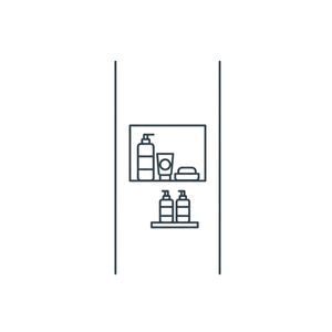 icon showing a recessed shower niche filled with bottles and a bar of soap