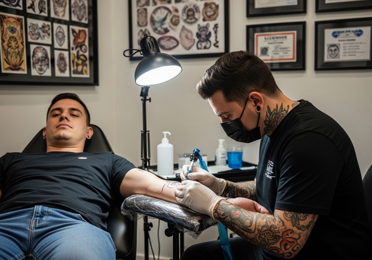Tattoo artist creating art
