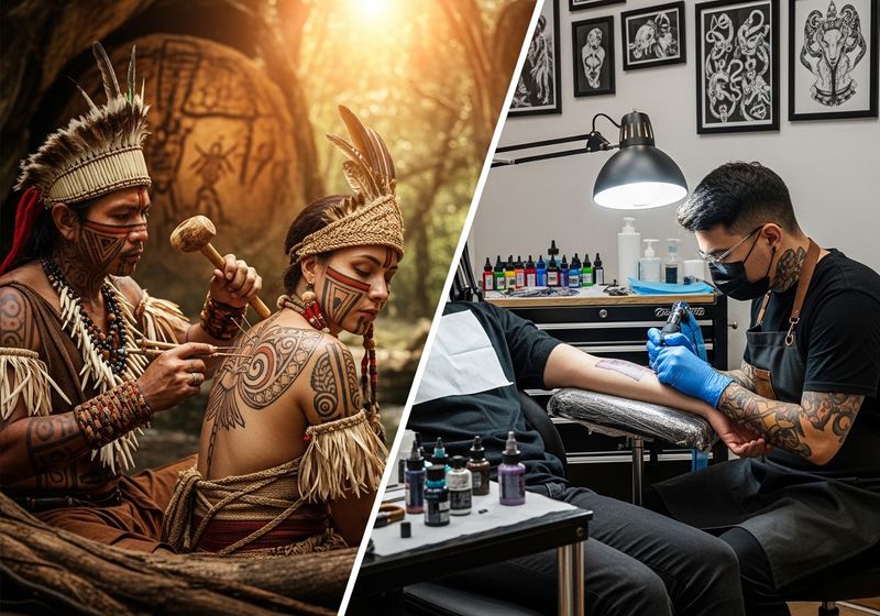 Two sides of tattooing: Traditional indigenous tattooing vs modern tattoo studio
