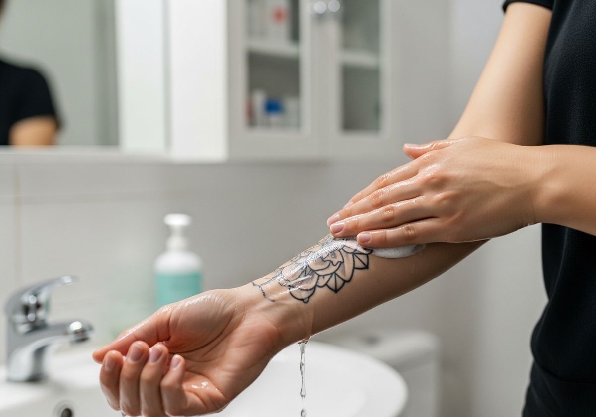 Washing Tattooed Arm with Soap