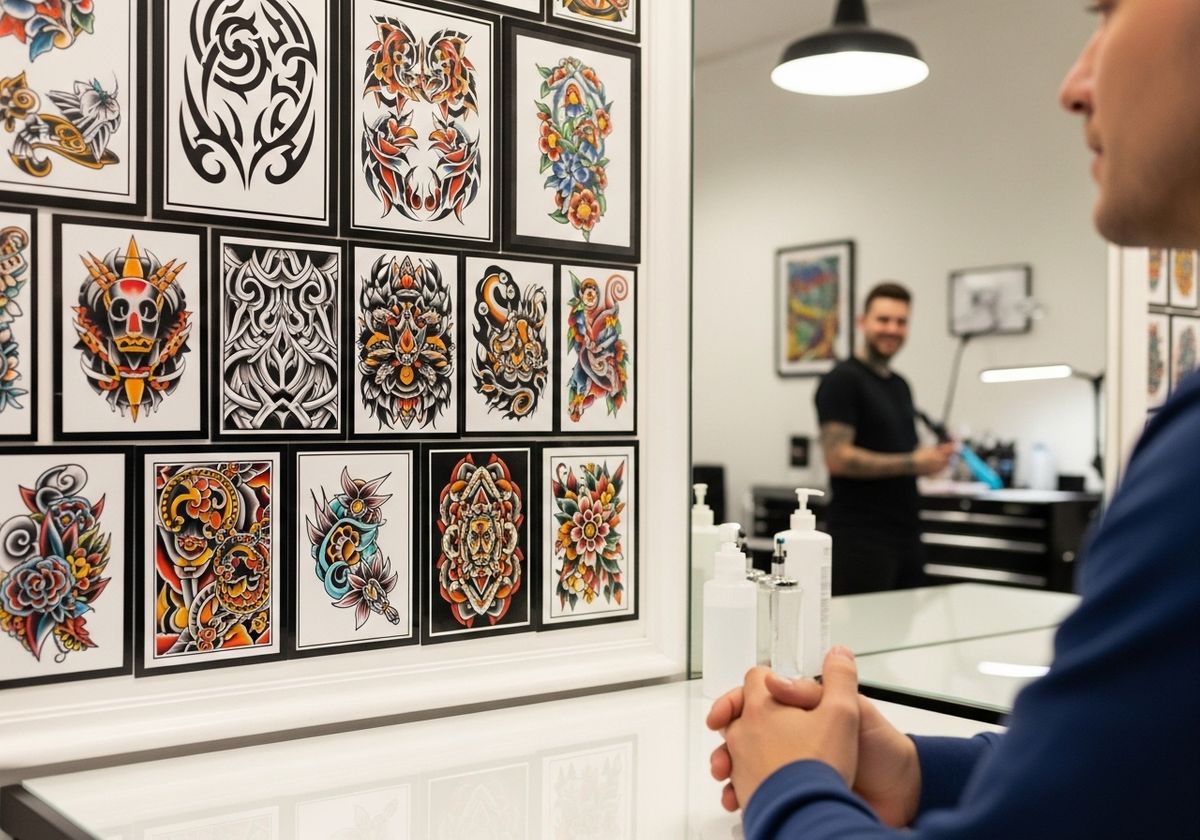 Tattoo design selection at a tattoo studio