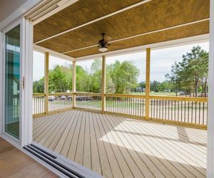 a deck outside sliding doors