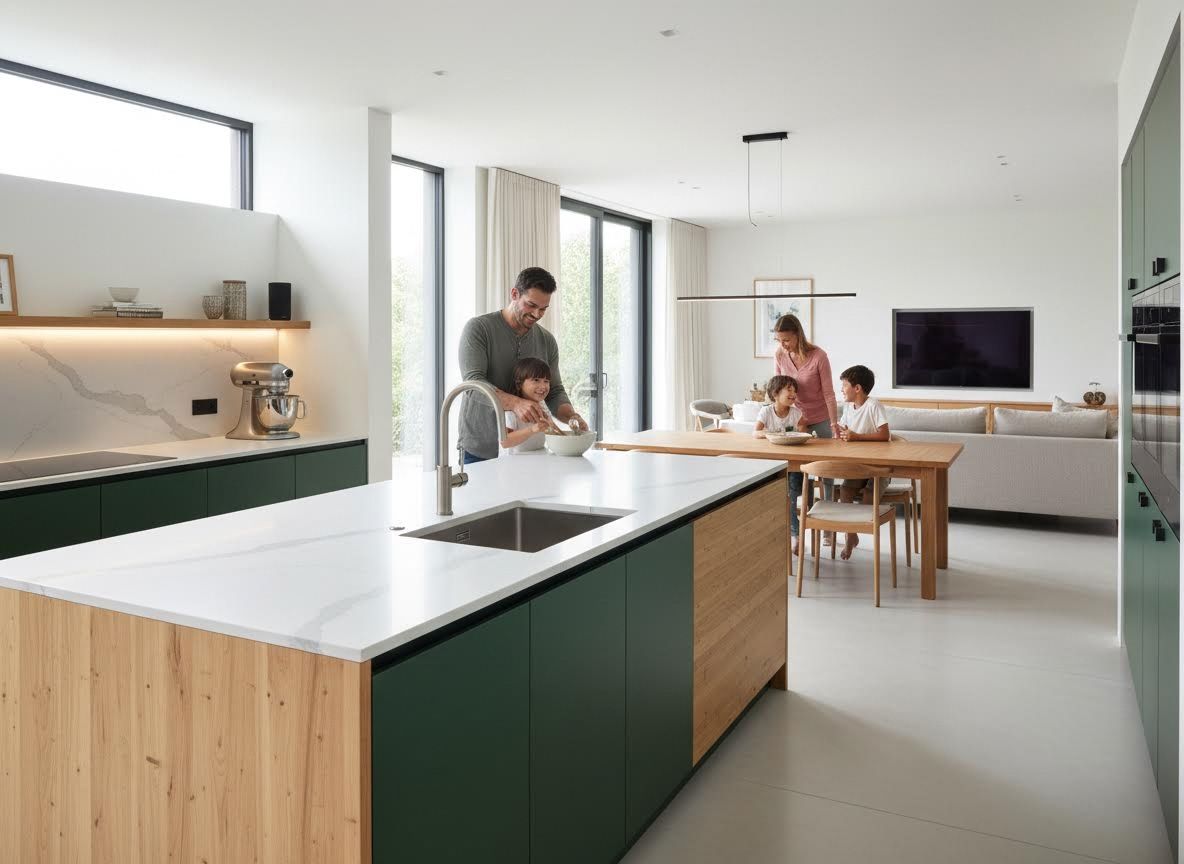 Modern kitchen with family activities