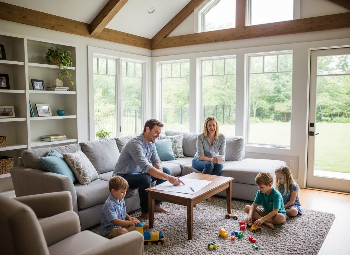Family Relaxing in Bright Living Room