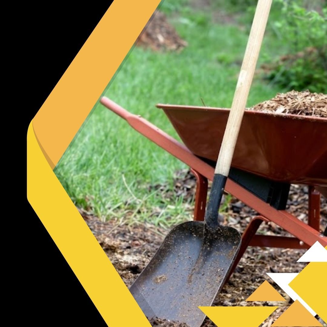 mulch in a wheelbarrow 