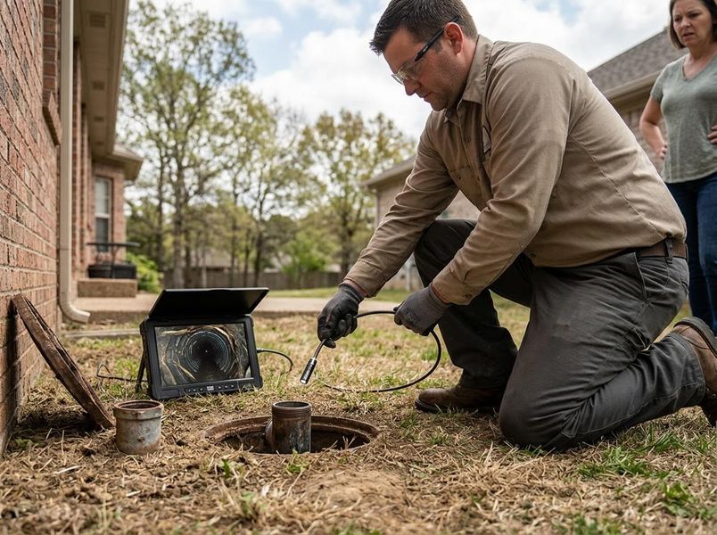 Man performing a sewer line camera inspection
