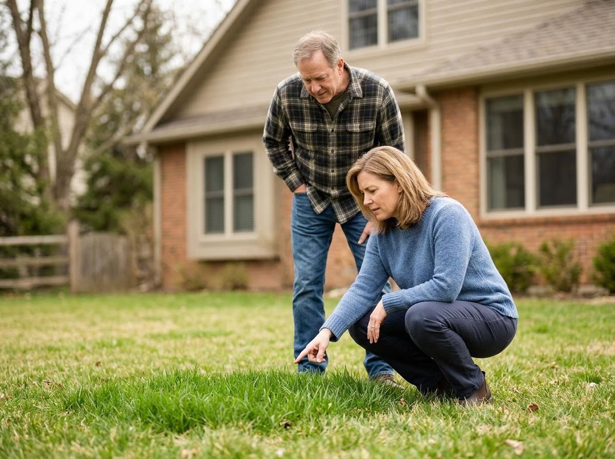 Couple Inspecting Their Lawn