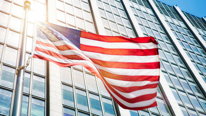 flag in front of building