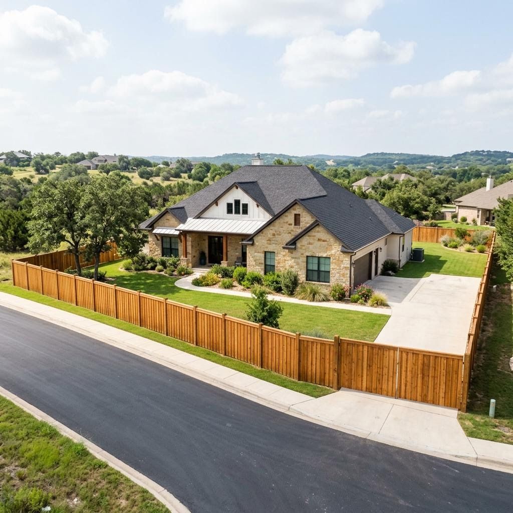 a house in Comal County with a new wooden fence around their property
