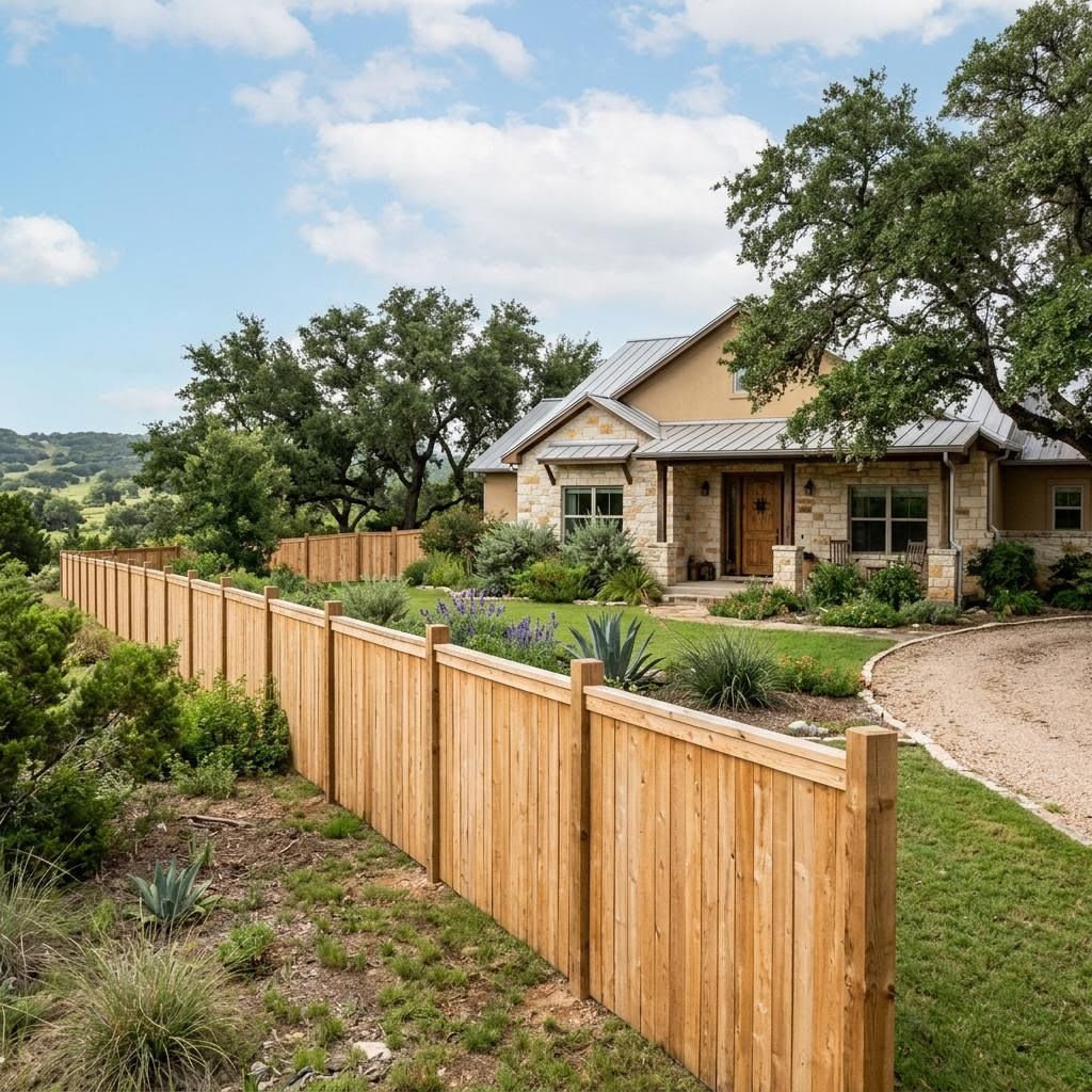 a house in Gillespie County with a new cedar fence