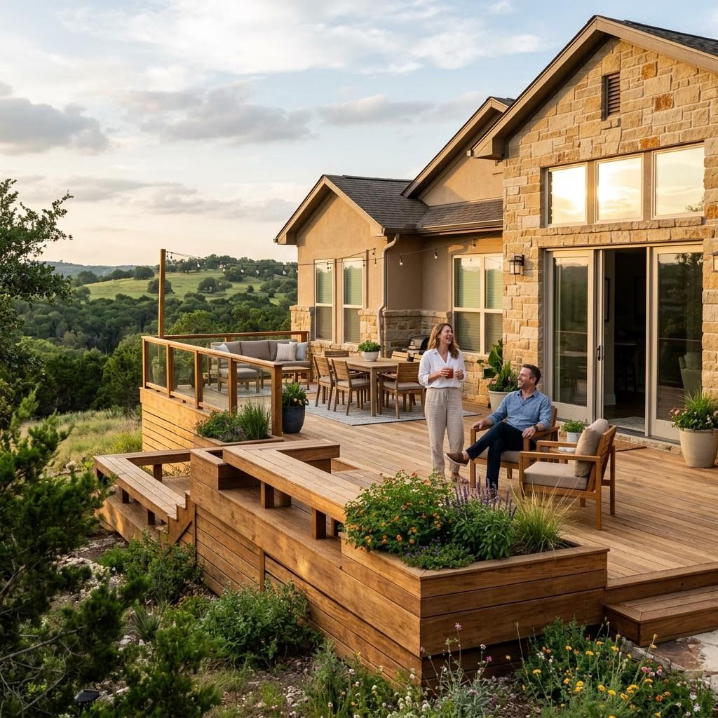 a home in Kendall County with a custom deck