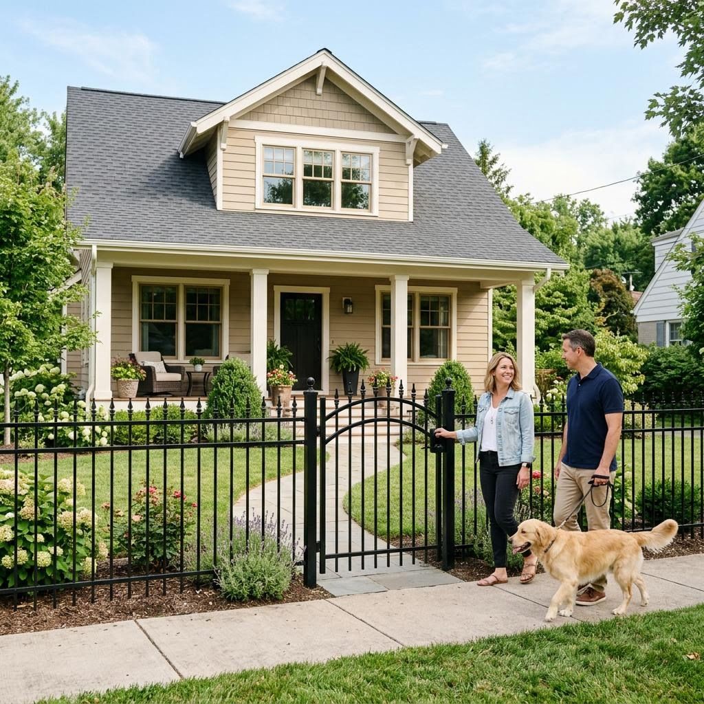 a house with a new iron fence