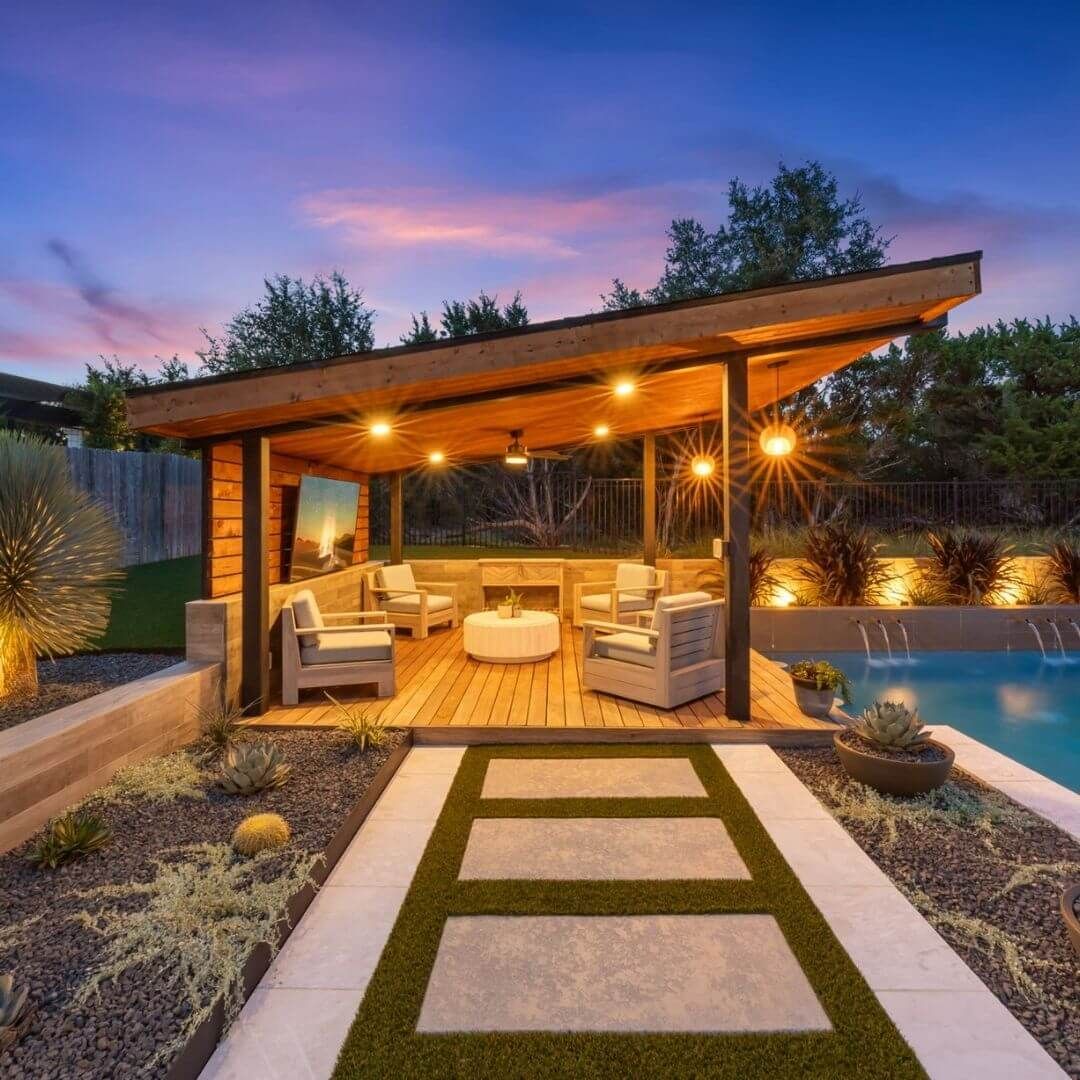 custom pergola at night