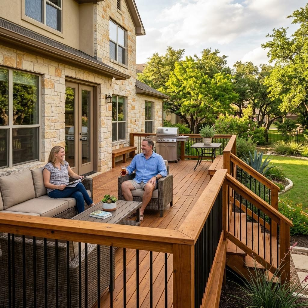 a custom deck on a home in Bexar County