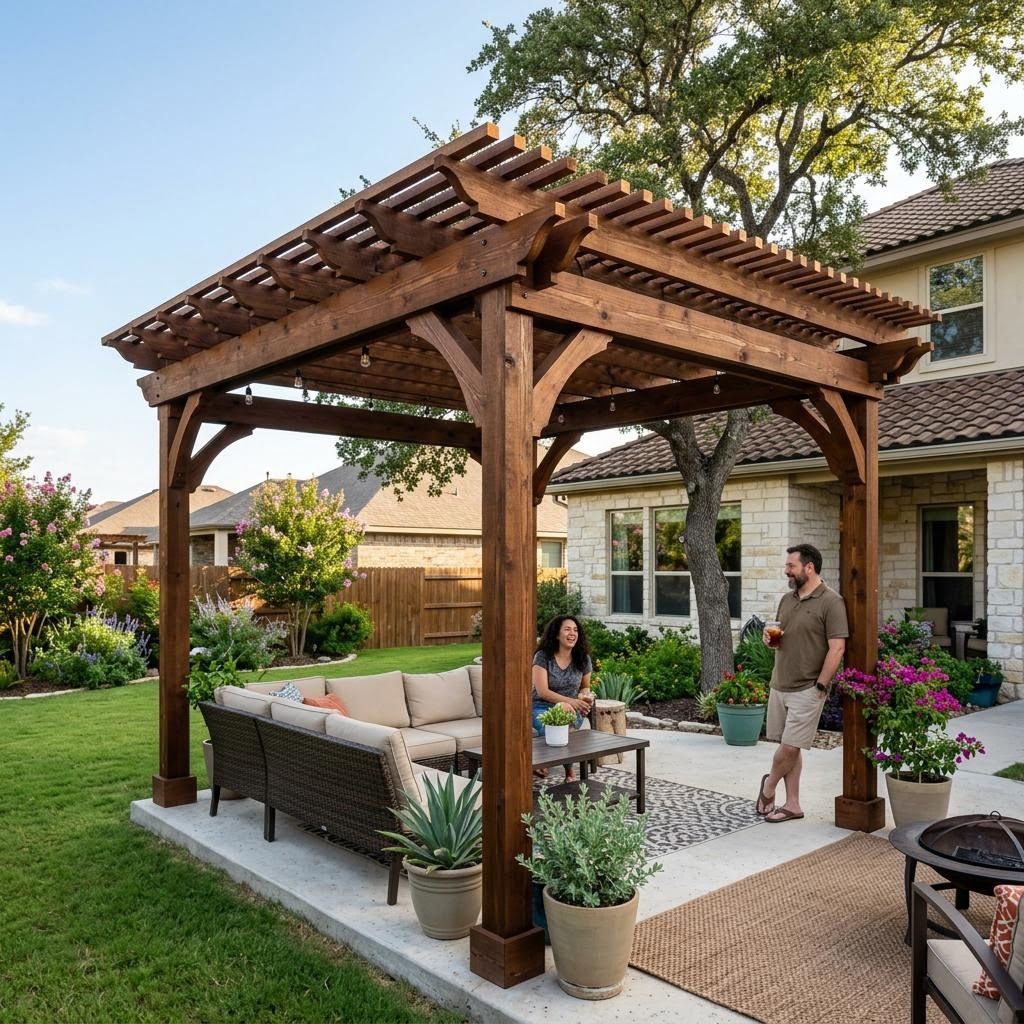 a new custom pergola at a home in Bexar County