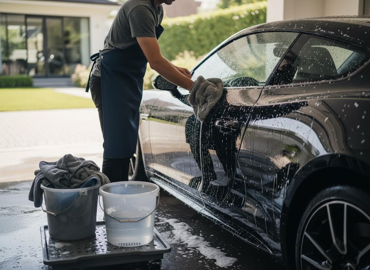 Person Washing Black Sports Car
