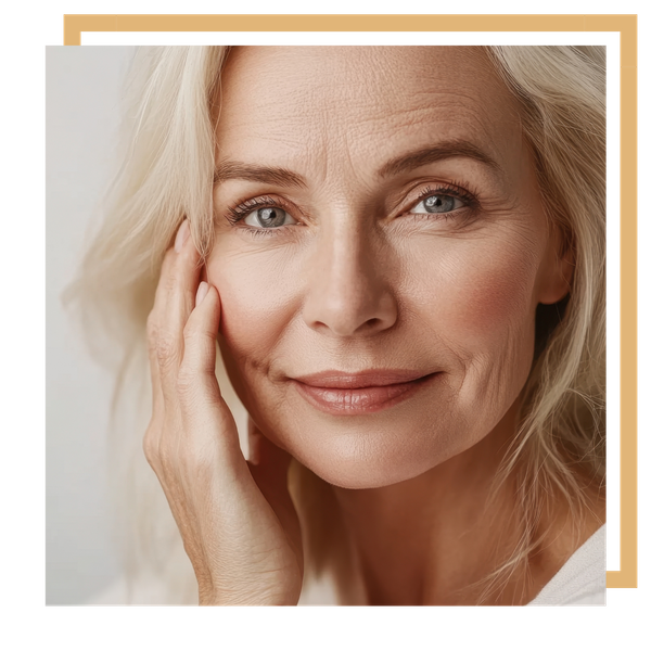 Older woman touching her cheek