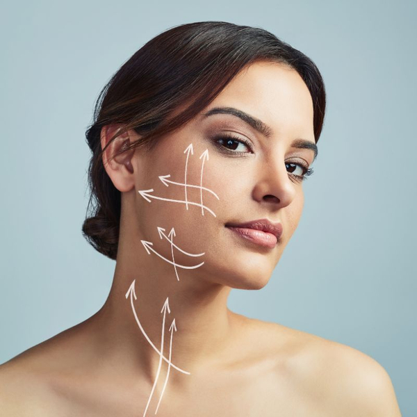 a woman with contour lines outlined on her face