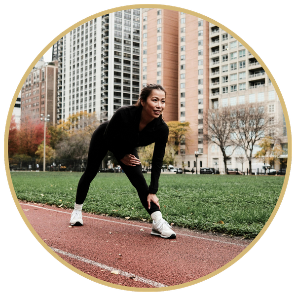 A woman stretching out before a run