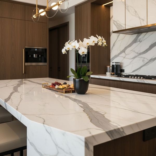 marble countertop in a modern kitchen remodel