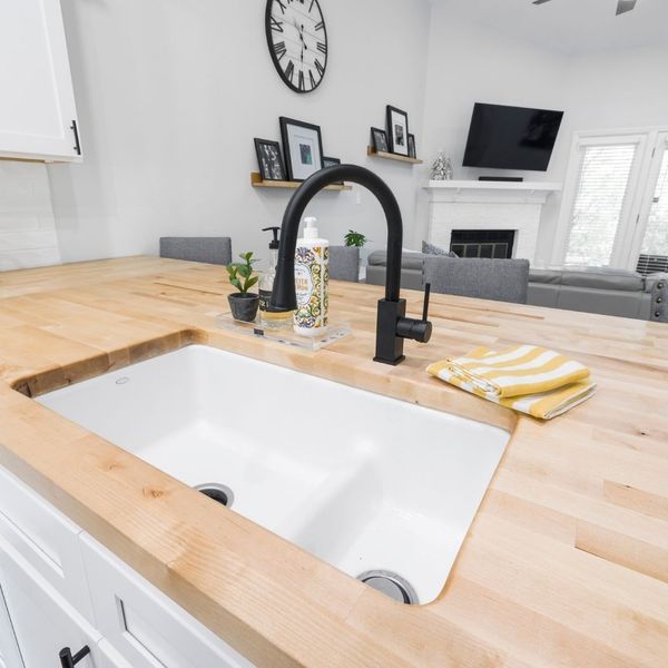 wood kitchen countertop in a home