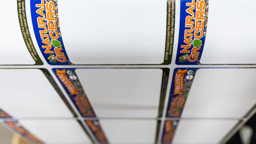 Product labels on belt