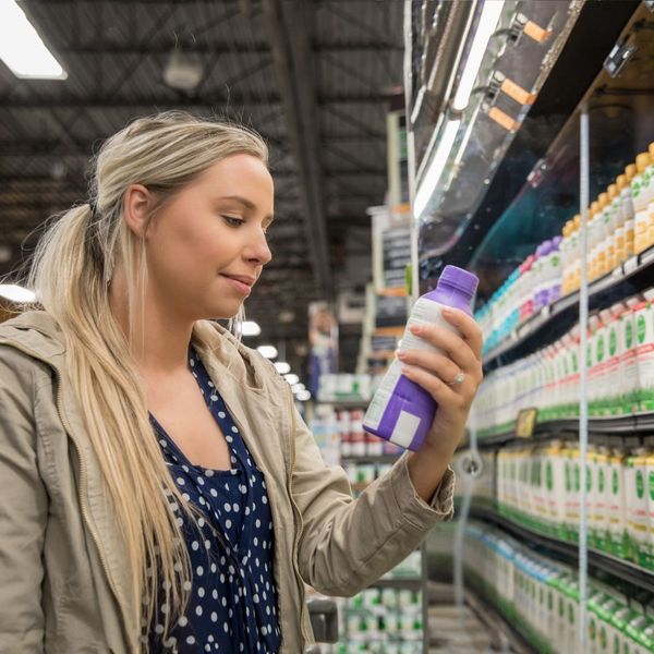 woman looking at a label