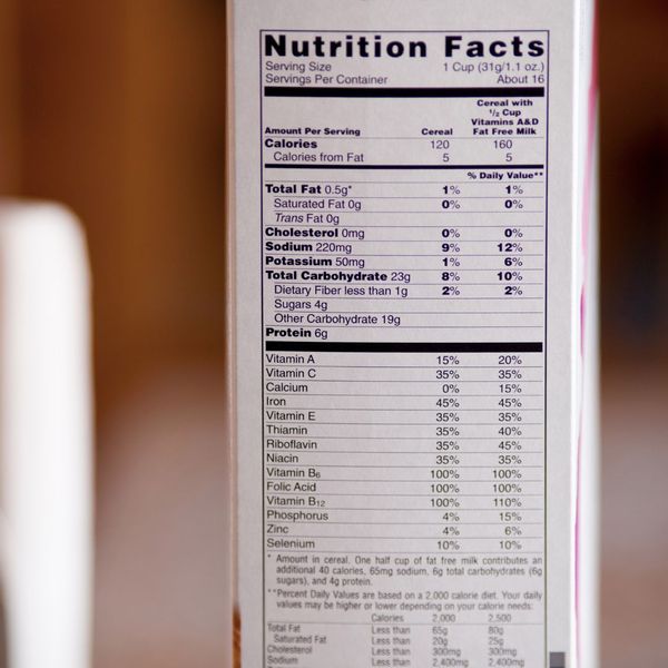 nutrition facts label