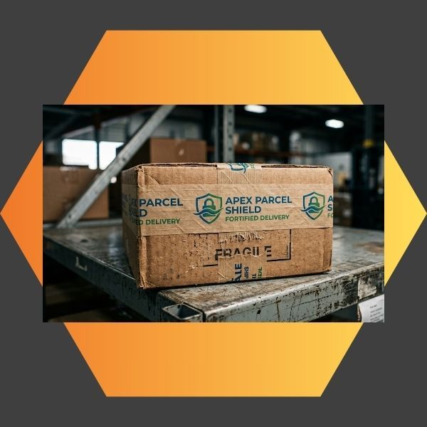 A close-up of Impression Label custom printed tape acting as a tamper-evident security seal on a brown corrugated shipping box