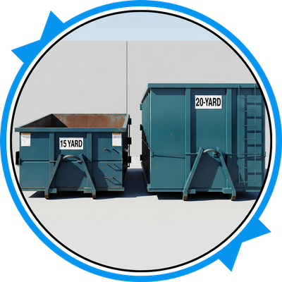 two side-by-side dumpsters: the 15-yard and the 20-yard, visually demonstrating the size difference two side-by-side dumpsters: the 15-yard and the 20-yard, visually demonstrating the size difference