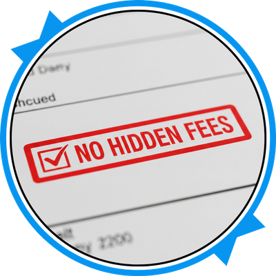 A bill with a "No Hidden Fees" stamp, representing transparent and straightforward pricing. A bill with a "No Hidden Fees" stamp, representing transparent and straightforward pricing.