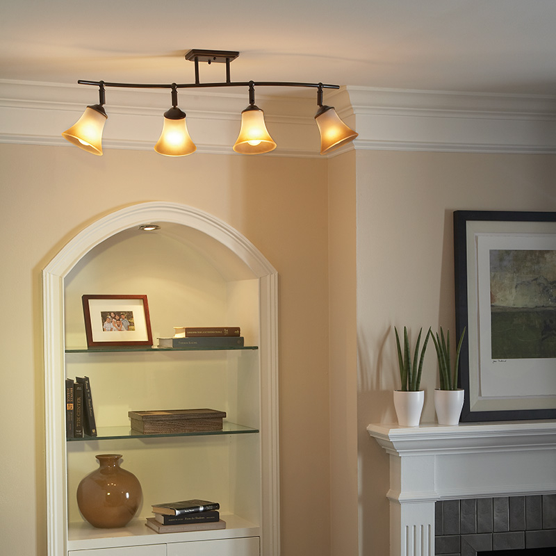 Traditional track lighting in a living room
