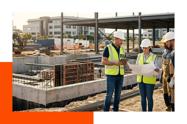 Contractors talking about a building