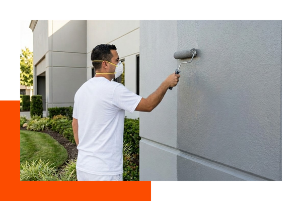 Person painting the exterior of a building