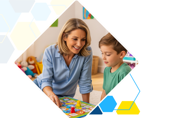 boy playing game with a teacher