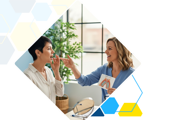 woman working with speech pathologist woman working with speech pathologist