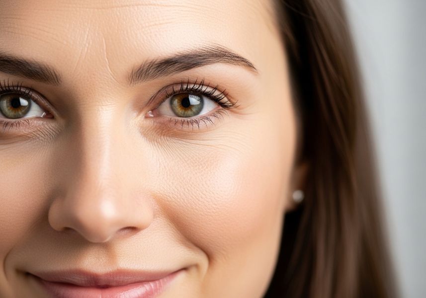 Close-up of a woman's face with hazel eyes
