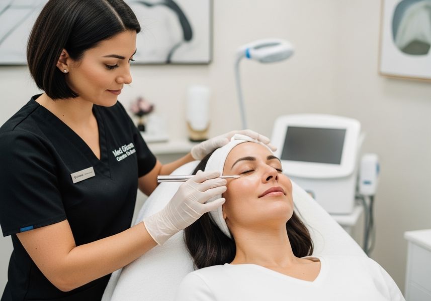 Woman receiving facial treatment