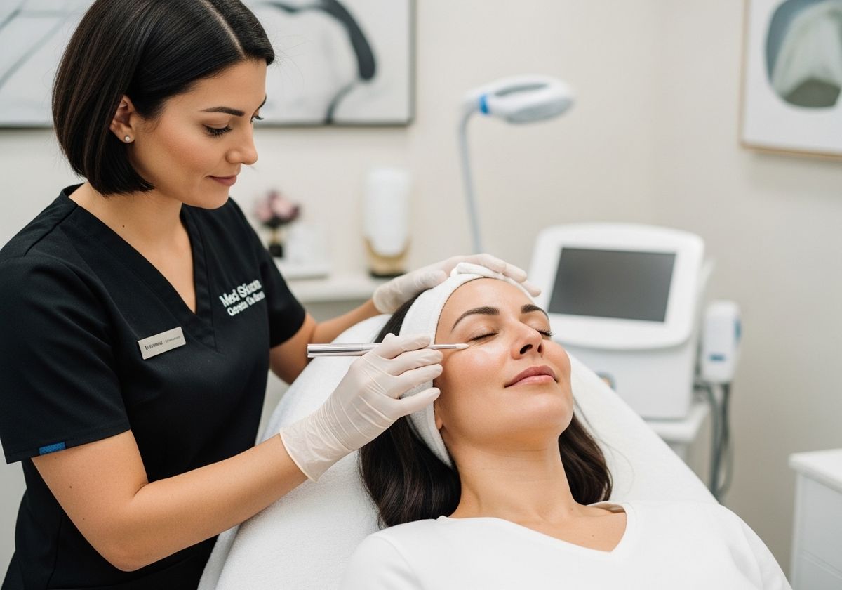 Woman receiving facial treatment