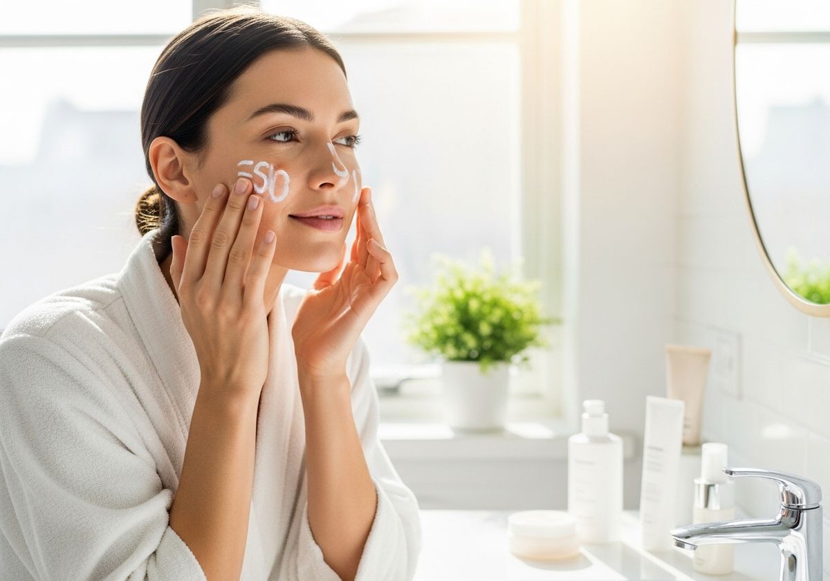 Woman Applying Skincare in Bathroom