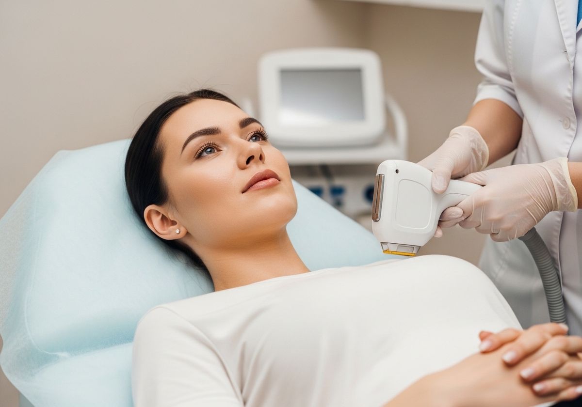 Woman receiving laser hair removal treatment