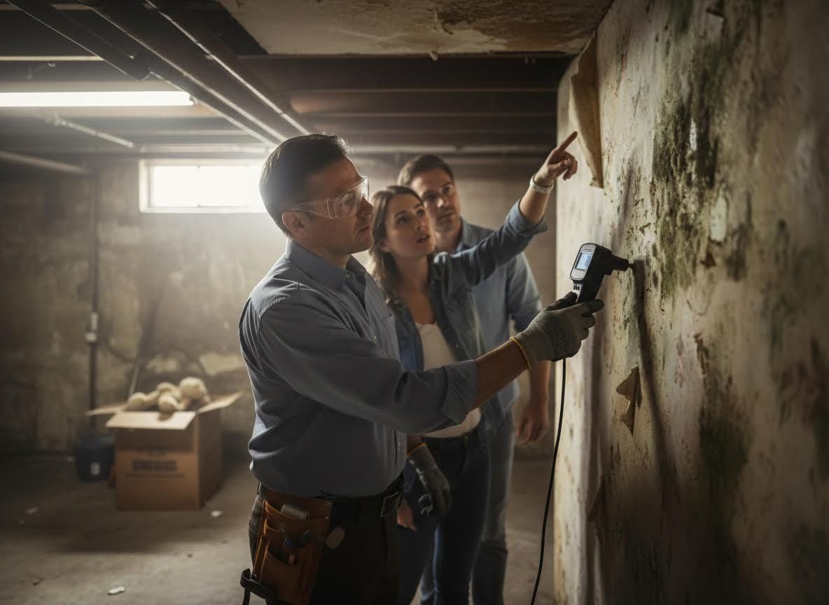 Home Inspector Checking for Mold in Basement