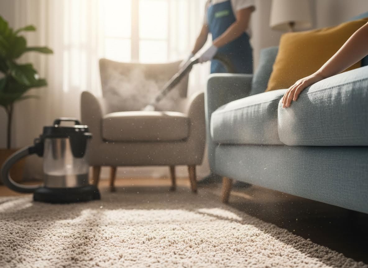 Professional Upholstery Steam Cleaning in Sunny Living Room